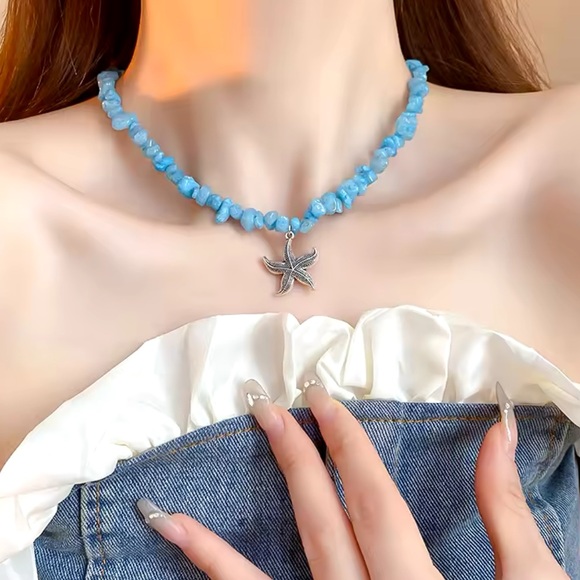 Bianca - Unisex Natural Stone Handmade Necklace With Starfish Pendant - Picture 8 of 10